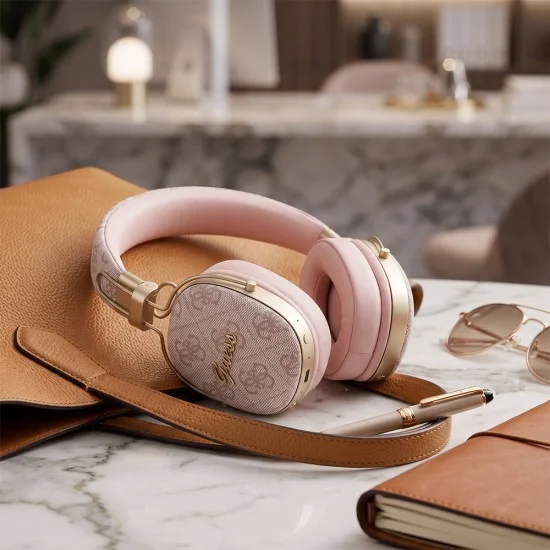 Безжични слушалки Guess Wireless Headphones Metal 4G Script Logo (GUBHP72P4SMDW) - Bluetooth, ENC технология, Over-ear, еко кожа - Кафяв