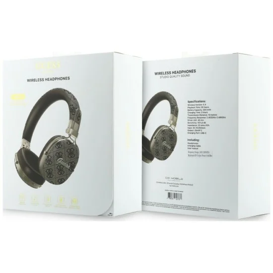 Безжични слушалки Guess Wireless Headphones Metal 4G Script Logo (GUBHP72P4SMDW) - Bluetooth, ENC технология, Over-ear, еко кожа - Кафяв