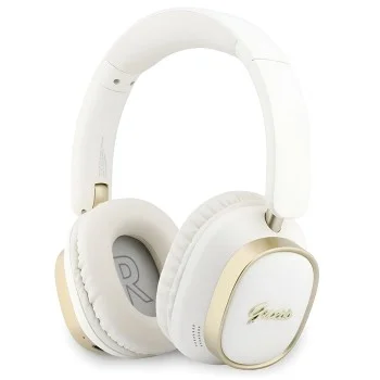 Безжични слушалки Guess Wireless Headphones Rectangle Metal Script (GUBHV28HGCSME) - Over-ear, Bluetooth, ENC технология, еко кожа - Бял