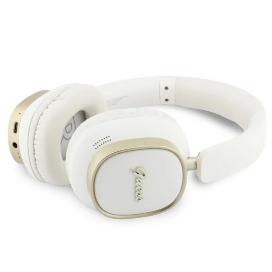 Безжични слушалки Guess Wireless Headphones Rectangle Metal Script (GUBHV28HGCSME) - Over-ear, Bluetooth, ENC технология, еко кожа - Бял