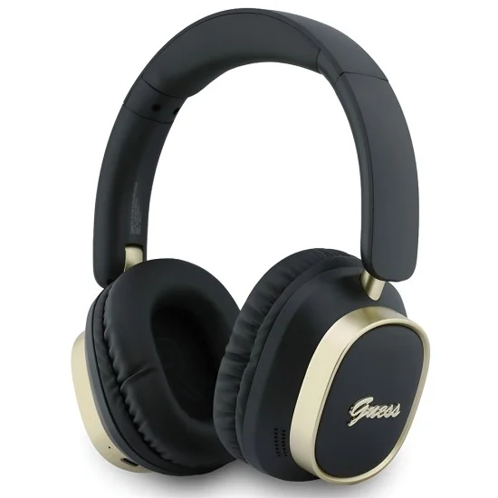 Безжични слушалки Guess Wireless Headphones Rectangle Metal Script (GUBHV28HGCSMK) - Over-ear, Bluetooth, ENC технология, еко кожа - Черен