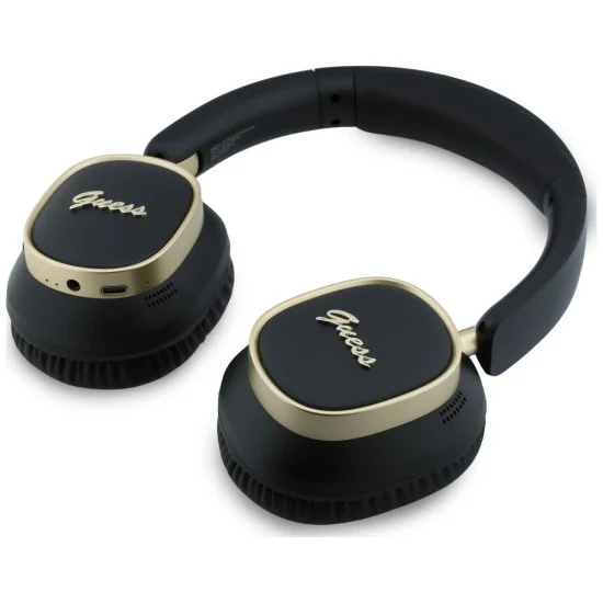 Безжични слушалки Guess Wireless Headphones Rectangle Metal Script (GUBHV28HGCSMK) - Over-ear, Bluetooth, ENC технология, еко кожа - Черен