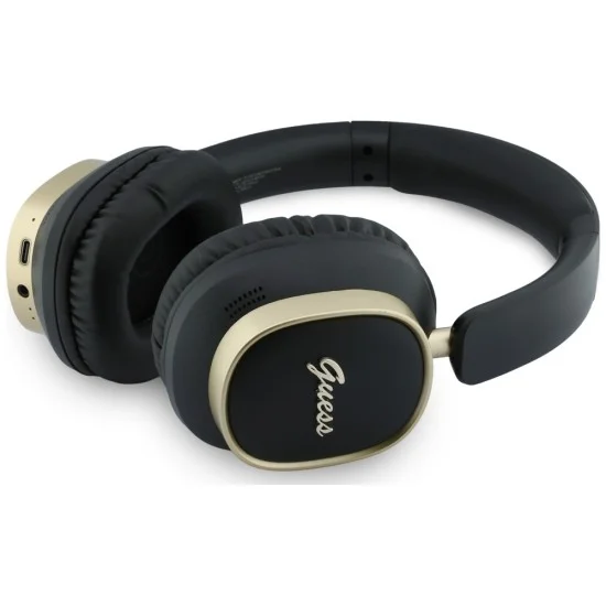 Безжични слушалки Guess Wireless Headphones Rectangle Metal Script (GUBHV28HGCSMK) - Over-ear, Bluetooth, ENC технология, еко кожа - Черен