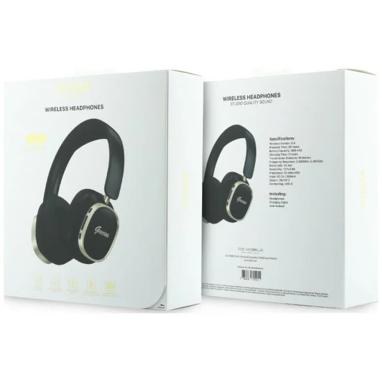 Безжични слушалки Guess Wireless Headphones Rectangle Metal Script (GUBHV28HGCSMK) - Over-ear, Bluetooth, ENC технология, еко кожа - Черен
