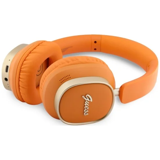 Безжични слушалки Guess Wireless Headphones Rectangle Metal Script (GUBHV28HGCSMO) - Over-ear, Bluetooth, ENC, еко кожа - Оранжев
