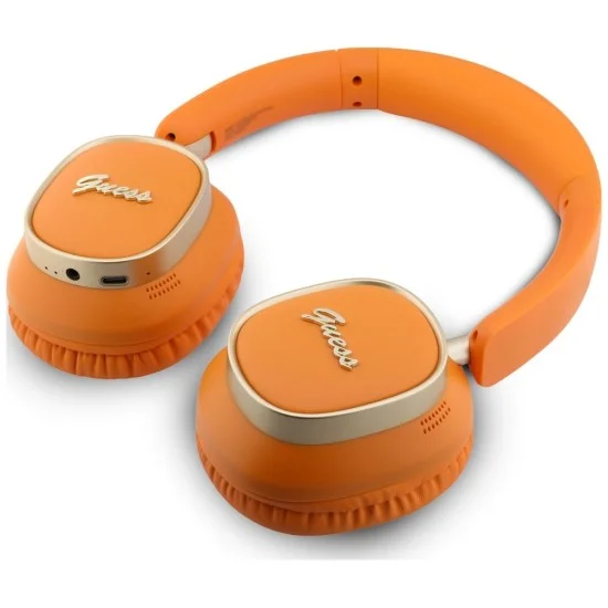 Безжични слушалки Guess Wireless Headphones Rectangle Metal Script (GUBHV28HGCSMO) - Over-ear, Bluetooth, ENC, еко кожа - Оранжев