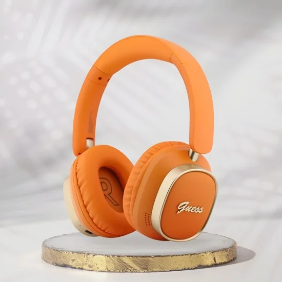 Безжични слушалки Guess Wireless Headphones Rectangle Metal Script (GUBHV28HGCSMO) - Over-ear, Bluetooth, ENC, еко кожа - Оранжев