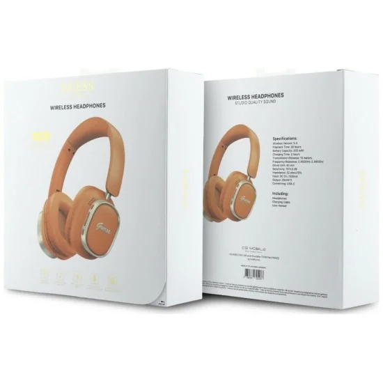Безжични слушалки Guess Wireless Headphones Rectangle Metal Script (GUBHV28HGCSMO) - Over-ear, Bluetooth, ENC, еко кожа - Оранжев