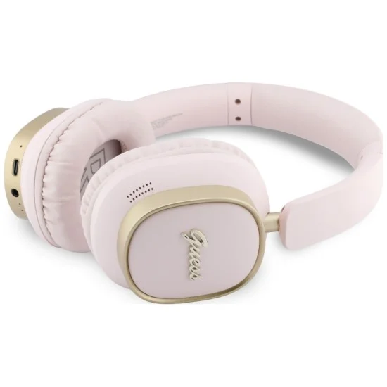 Безжични слушалки Guess Wireless Headphones Rectangle Metal Script (GUBHV28HGCSMP) - Over-ear, Bluetooth, ENC технология, еко кожа - Розов