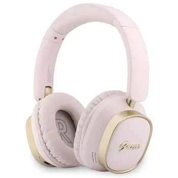 Безжични слушалки Guess Wireless Headphones Rectangle Metal Script (GUBHV28HGCSMP) - Over-ear, Bluetooth, ENC технология, еко кожа - Розов