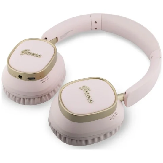 Безжични слушалки Guess Wireless Headphones Rectangle Metal Script (GUBHV28HGCSMP) - Over-ear, Bluetooth, ENC технология, еко кожа - Розов