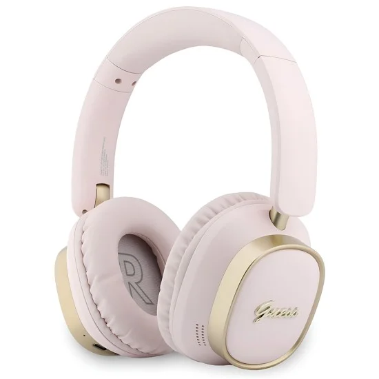 Безжични слушалки Guess Wireless Headphones Rectangle Metal Script (GUBHV28HGCSMP) - Over-ear, Bluetooth, ENC технология, еко кожа - Розов