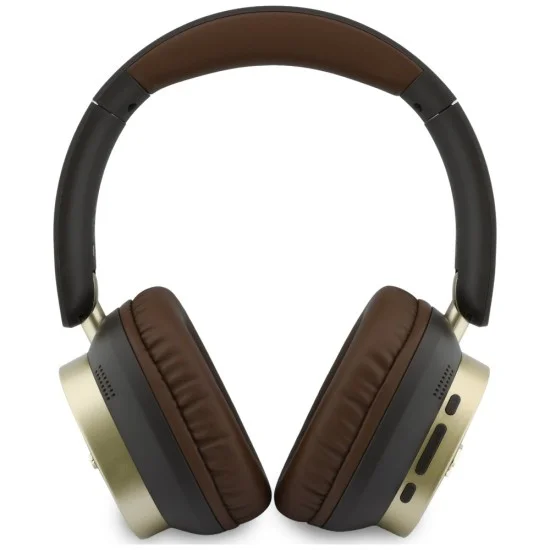 Безжични слушалки Guess Wireless Headphones Rectangle Metal Script (GUBHV28HGCSMW) - Over-ear, Bluetooth, ENC технология, еко кожа - Кафяв