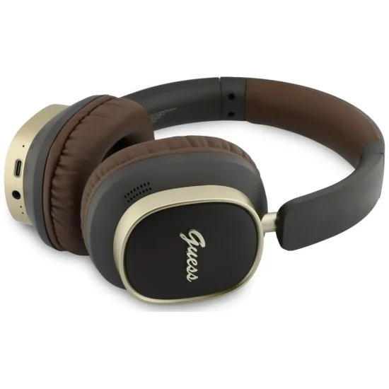 Безжични слушалки Guess Wireless Headphones Rectangle Metal Script (GUBHV28HGCSMW) - Over-ear, Bluetooth, ENC технология, еко кожа - Кафяв