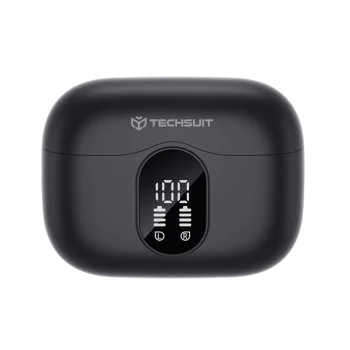 Безжични слушалки WaveBeat 100 (CW3) - Techsuit - Bluetooth V5.4, 300mAh, ANC + ENC, 4 микрофона - Черно
