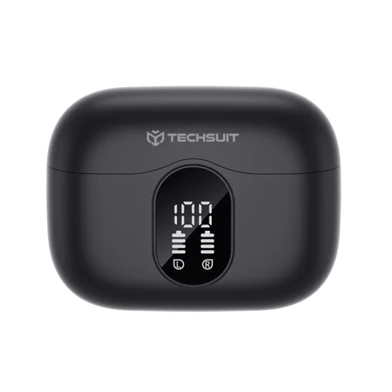 Безжични слушалки WaveBeat 100 (CW3) - Techsuit - Bluetooth V5.4, 300mAh, ANC + ENC, 4 микрофона - Черно