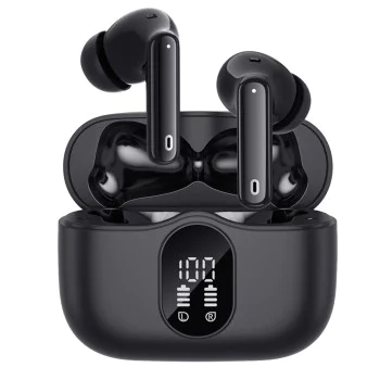 Безжични слушалки WaveBeat 100 (CW3) - Techsuit - Bluetooth V5.4, 300mAh, ANC + ENC, 4 микрофона - Черно