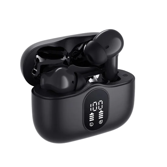 Безжични слушалки WaveBeat 100 (CW3) - Techsuit - Bluetooth V5.4, 300mAh, ANC + ENC, 4 микрофона - Черно