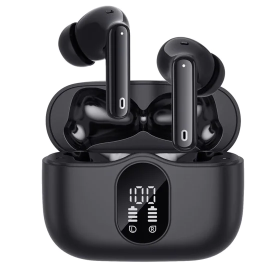 Безжични слушалки WaveBeat 100 (CW3) - Techsuit - Bluetooth V5.4, 300mAh, ANC + ENC, 4 микрофона - Черно