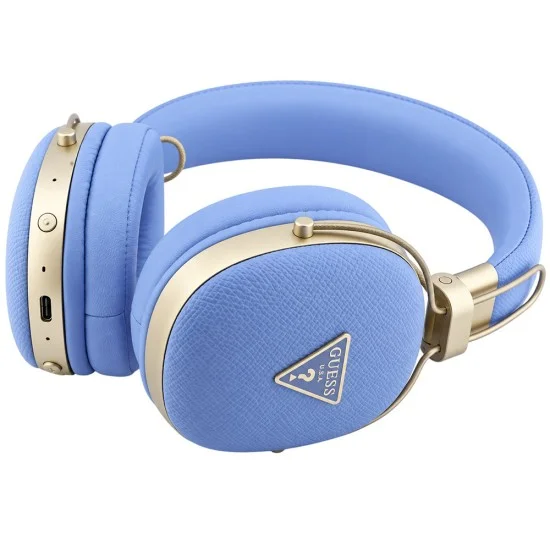 Безжични слушалки с оглавник Grained Triangle Logo (GUBHP72PGTCSB), Bluetooth, ENC, еко кожа - Guess - Син