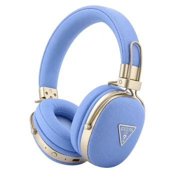 Безжични слушалки с оглавник Grained Triangle Logo (GUBHP72PGTCSB), Bluetooth, ENC, еко кожа - Guess - Син