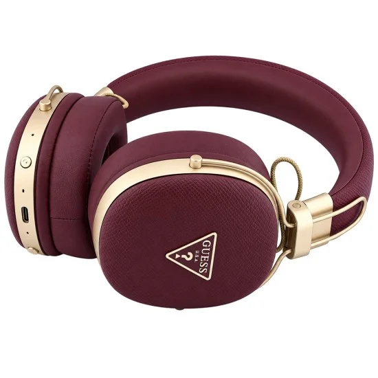 Безжични слушалки с оглавник Grained Triangle Logo (GUOBHP72PGTCSU), Bluetooth, ENC, еко кожа - Guess - Бордо