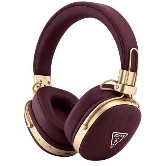 Безжични слушалки с оглавник Grained Triangle Logo (GUOBHP72PGTCSU), Bluetooth, ENC, еко кожа - Guess - Бордо