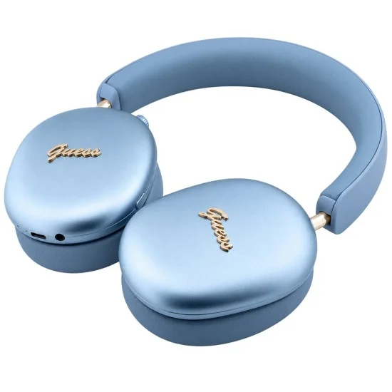 Безжични слушалки с оглавник Metal Script Logo (GUBHP10HMBCB), Bluetooth 5.4, ENC, металически финиш - Guess - Син