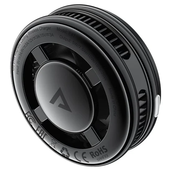 Безжично зарядно Acefast (E47) - Qi2 сертифицирано, 25W, поддържа MAG-Charge, с вградено охлаждане, USB-C - Черно