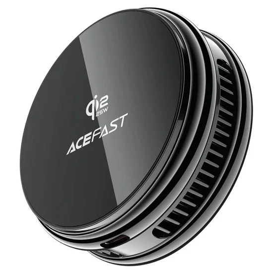 Безжично зарядно Acefast (E47) - Qi2 сертифицирано, 25W, поддържа MAG-Charge, с вградено охлаждане, USB-C - Черно