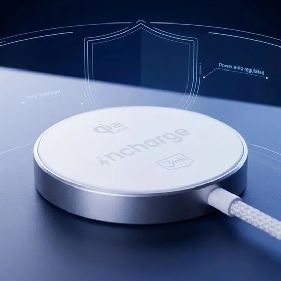 Безжично зарядно устройство 3mk Wireless Charger incharge® Align - MagSafe технология, 25W, Qi2.2 - Бял