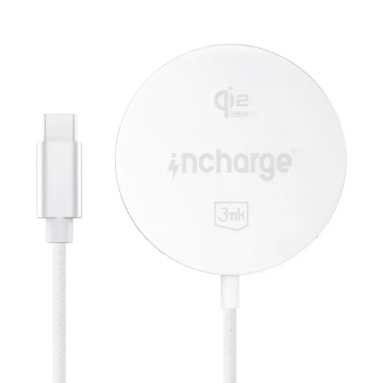 Безжично зарядно устройство 3mk Wireless Charger incharge® Align - MagSafe технология, 25W, Qi2.2 - Бял