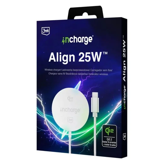 Безжично зарядно устройство 3mk Wireless Charger incharge® Align - MagSafe технология, 25W, Qi2.2 - Бял