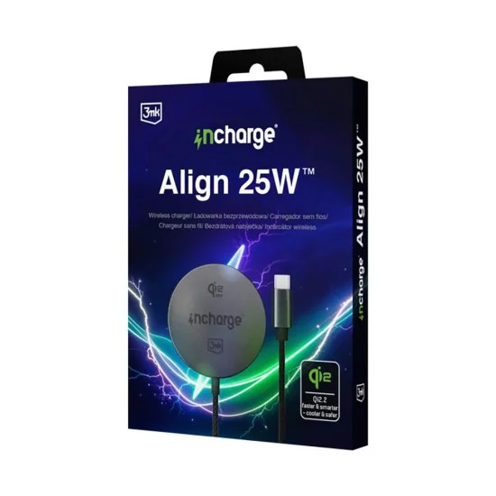 Безжично зарядно устройство 3mk Wireless Charger incharge® Align - MagSafe технология, 25W, Qi2.2 - Черен