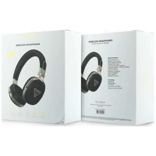 Безжични слушалки Guess Wireless Headphones Grained Triangle Logo (GUBHP72PGTCSK) - Bluetooth, ENC технология, Over-ear, еко кожа - Черен