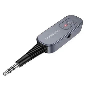 Bluetooth аудио приемник и предавател AUX Borofone Clear Way (BC51) - жак 3.5mm, Bluetooth V5.4, Plug&Play - Сив