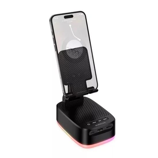 Bluetooth колонка 3 в 1 Borofone Marea (BR200) - стойка за телефон + външна батерия, 5W, Bluetooth 6.0, TWS, 1500mAh - Черен