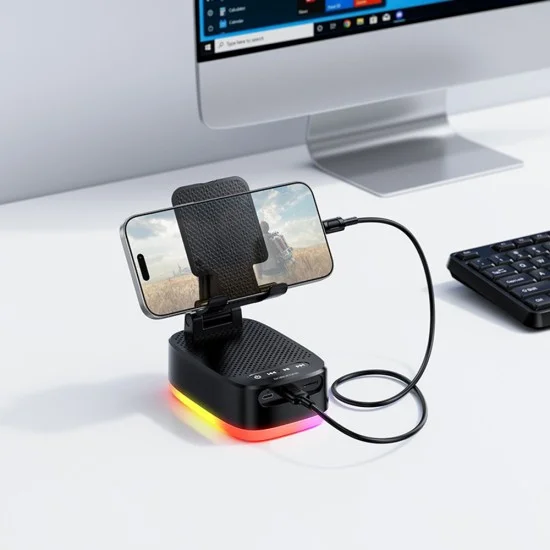 Bluetooth колонка 3 в 1 Borofone Marea (BR200) - стойка за телефон + външна батерия, 5W, Bluetooth 6.0, TWS, 1500mAh - Черен