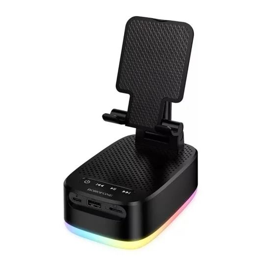 Bluetooth колонка 3 в 1 Borofone Marea (BR200) - стойка за телефон + външна батерия, 5W, Bluetooth 6.0, TWS, 1500mAh - Черен