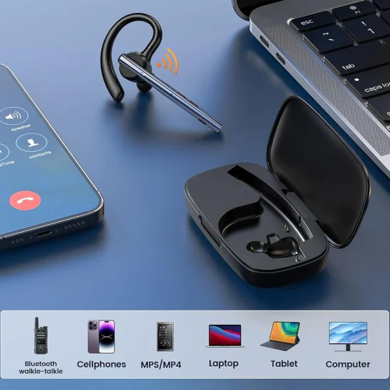 Блутут слушалка Techsuit Bluetooth Headset Vocelis Pro (CB4) - Хендсфри, с кука за ухо - Синя