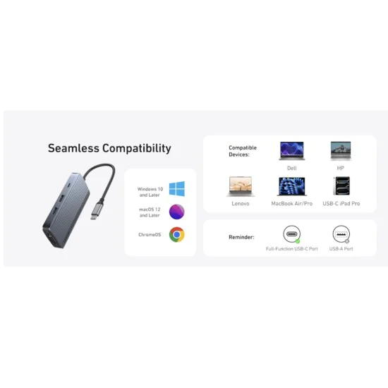 Докинг станция Anker (Docking Station) - 2x USB-C, 3x USB, 2x HDMI, VGA, Triple Display, 4K@60Hz, PD100W - Сива