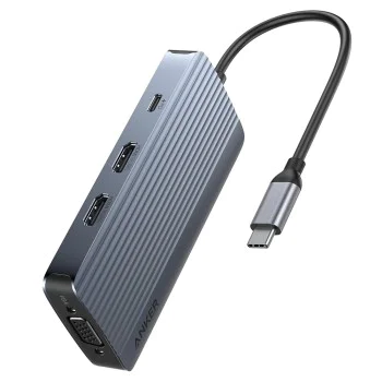 Докинг станция Anker (Docking Station) - 2x USB-C, 3x USB, 2x HDMI, VGA, Triple Display, 4K@60Hz, PD100W - Сива