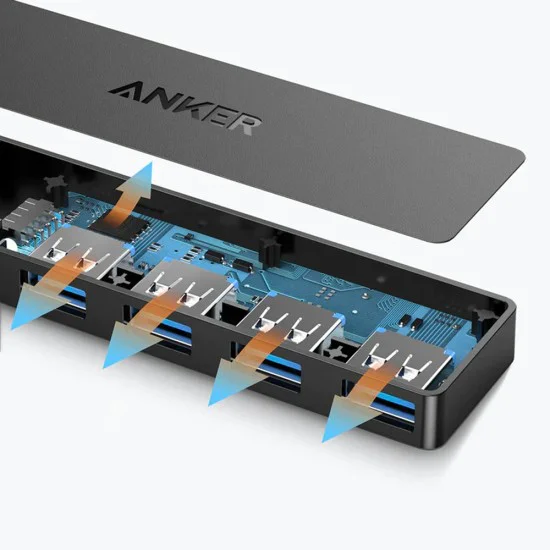 Докинг станция Anker (Docking Station) - 4x USB 3.0 Gen 1, 5Gbps - Черна
