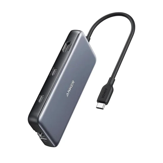 Докинг станция Anker (Docking Station) - HDMI, 2x USB, 2x USB-C, Ethernet, SD/TF карта, PD85W - Сива