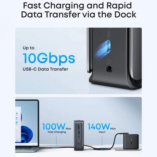 Докинг станция Docking Station Nano (A83C3311) - 13в1, Поддръжка на три дисплея, Вграден подвижен хъб, Бързо зареждане 100W, 10Gbps - Anker - Черен