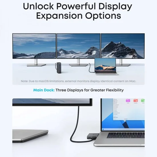 Докинг станция Docking Station Nano (A83C3311) - 13в1, Поддръжка на три дисплея, Вграден подвижен хъб, Бързо зареждане 100W, 10Gbps - Anker - Черен
