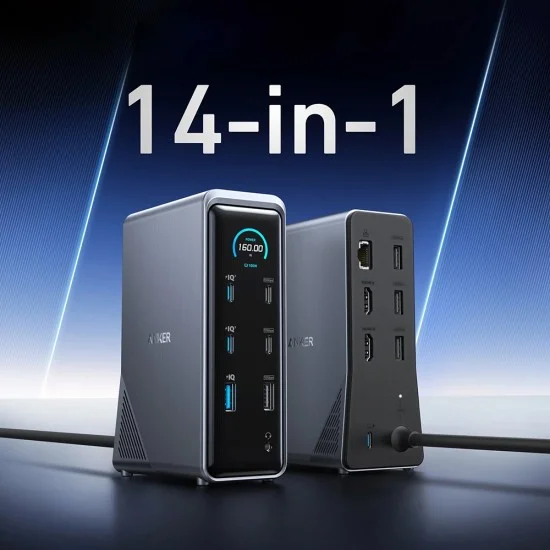 Докинг станция Docking Station Prime 737 (A83B63A1) - 14в1, 160W, Поддръжка на двоен дисплей 4K@60Hz, 10Gbps - Anker - Черен