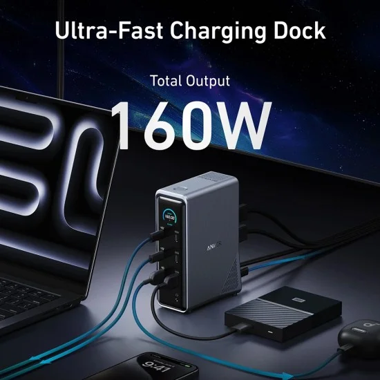 Докинг станция Docking Station Prime 737 (A83B63A1) - 14в1, 160W, Поддръжка на двоен дисплей 4K@60Hz, 10Gbps - Anker - Черен