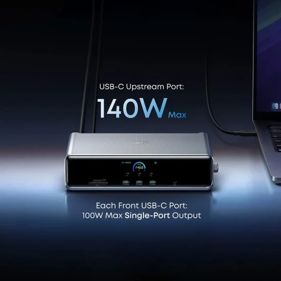 Докинг станция Docking Station Prime (A83B33A1) - 14в1, DisplayLink 8K, Поддръжка на три дисплея, Бързо зареждане 140W - Anker - Сив