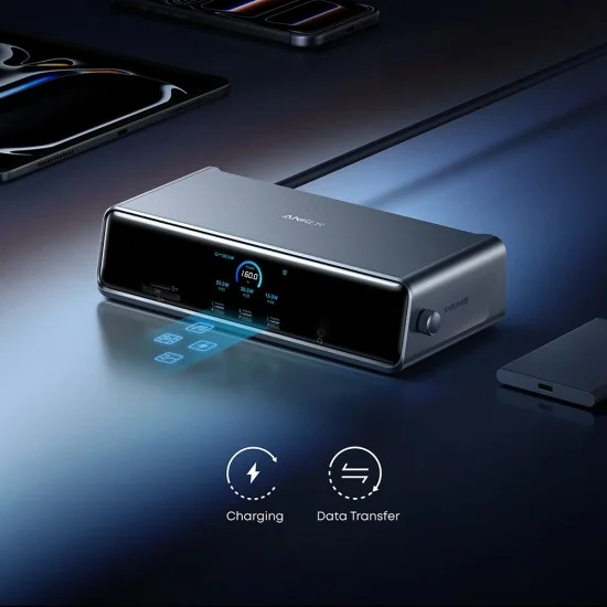 Докинг станция Docking Station Prime (A83B33A1) - 14в1, DisplayLink 8K, Поддръжка на три дисплея, Бързо зареждане 140W - Anker - Сив